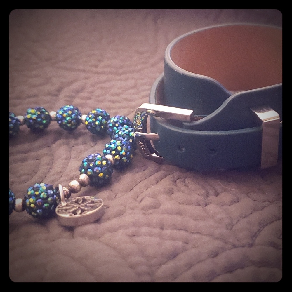 Rustic Cuff - Teal & Silver Stack